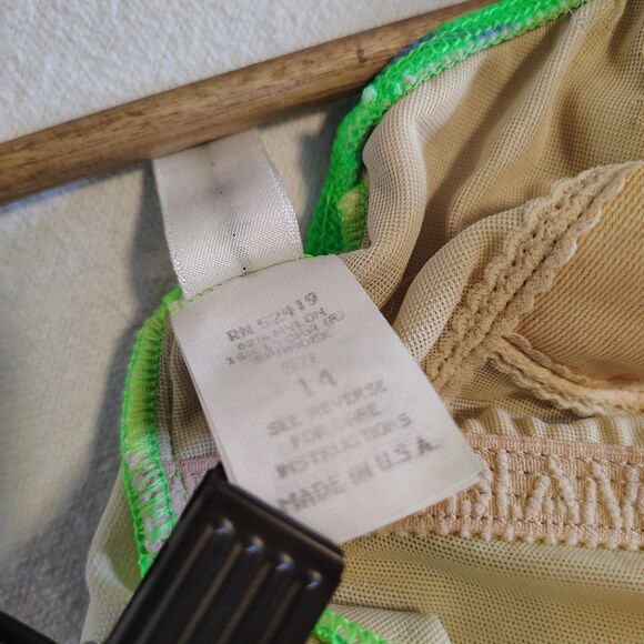 Vtg 90s LeBlanca 14 Green Neon Daisy One Piece Swimsuit High Cut Vintage Retro - Picture 6 of 9